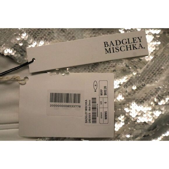 Badgley Mischka SC2538 Women's Sz 6 White Sequined Cocktail Midi Dress - Picture 10 of 12